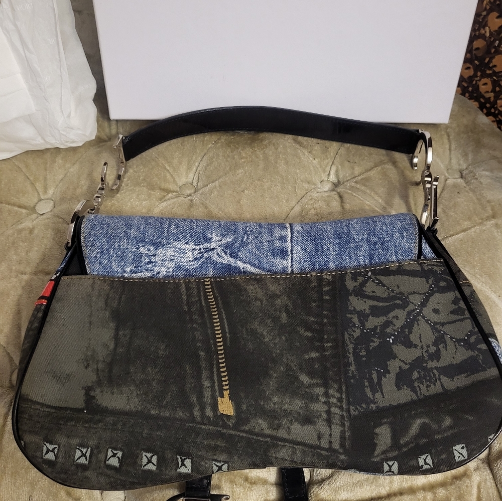 Authentic Christian Dior Patchwork Speedway denim double saddle bag - Picture 8 of 11